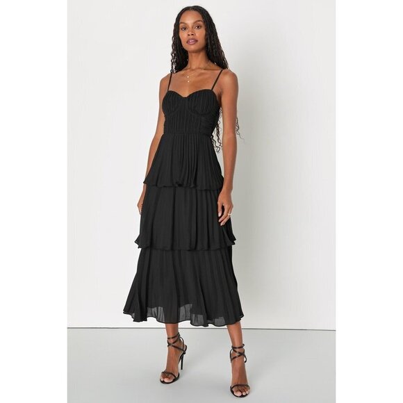 Lulus Dresses & Skirts - Lulus Cascading Crush Black Tiered Bustier Midi Dress - Size XXL